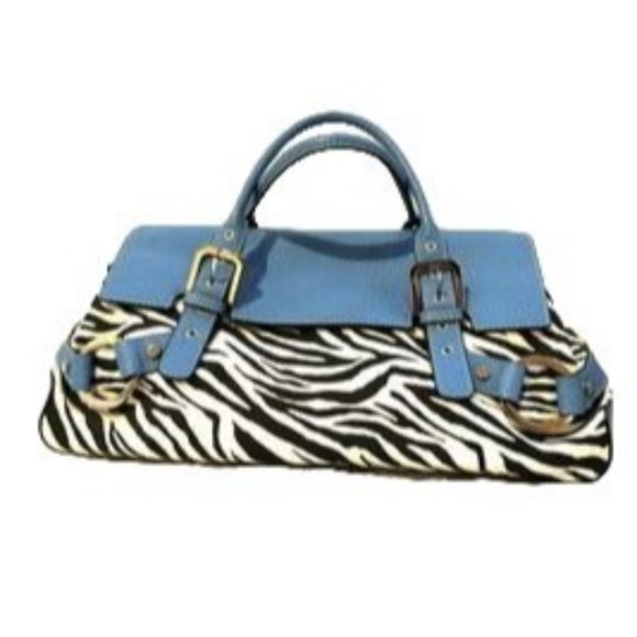 Adrienne Vittadini Kayla Bag Blue Zebra Handbag satchel carry on Eye Catching - Picture 1 of 9